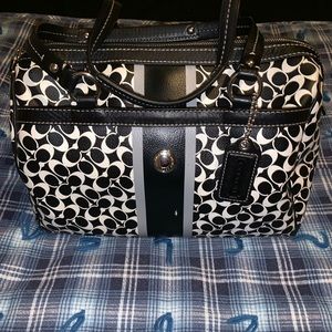 Coach Black/White with Grey Stripe Satchel Handbag